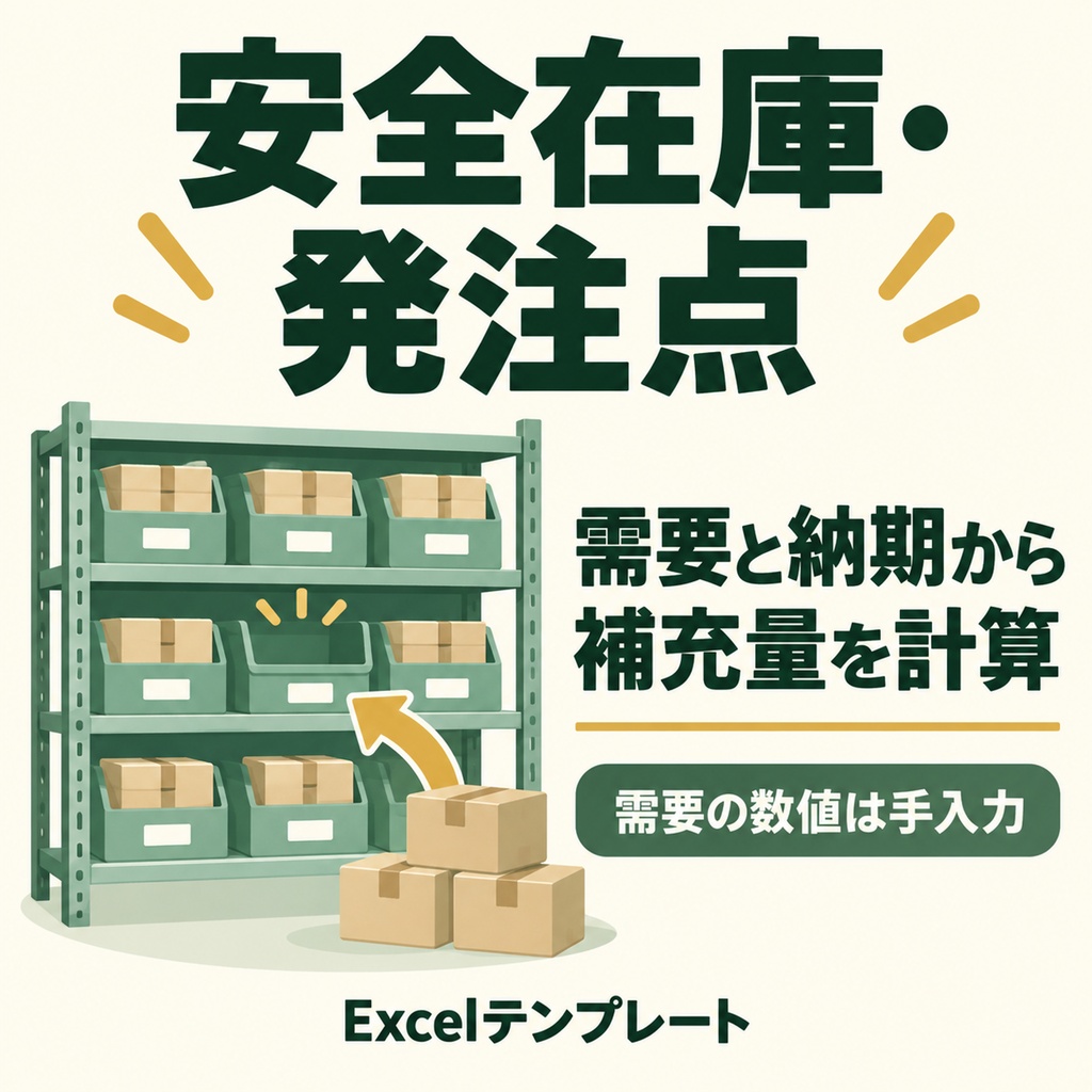 安全在庫・発注点Excelブック｜需要と納期から推奨発注量・金額を算出