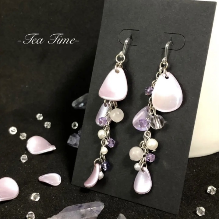 花びら パープル イヤリング/ピアス