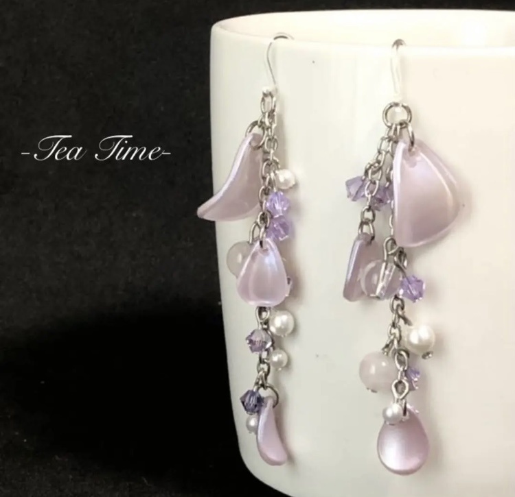 花びら パープル イヤリング/ピアス