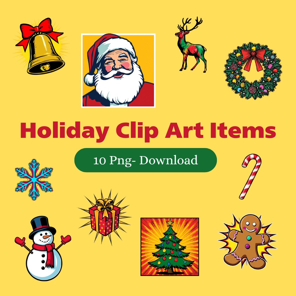 【ポップアート・クリスマスクリップアート10点セット/PNG形式】