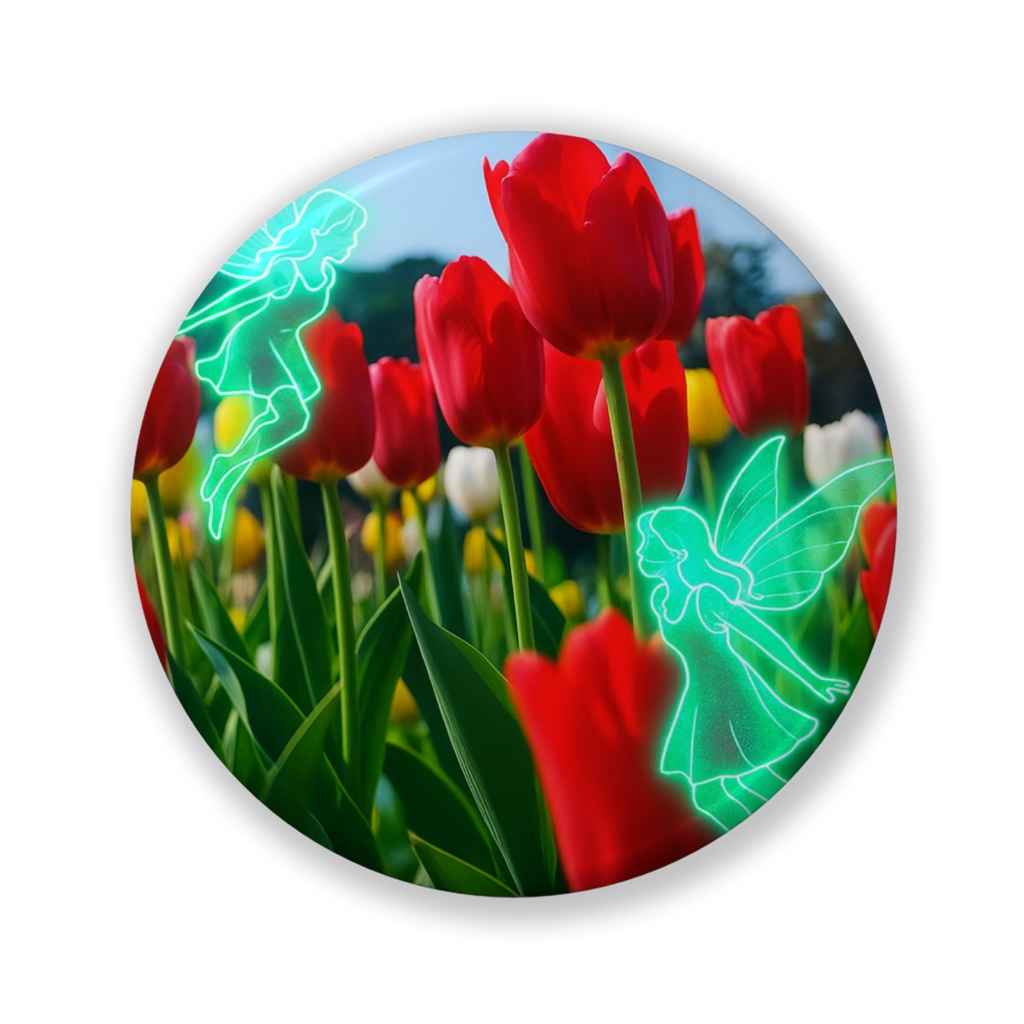 チューリップと妖精たちの庭園｜缶バッジ（line & light）