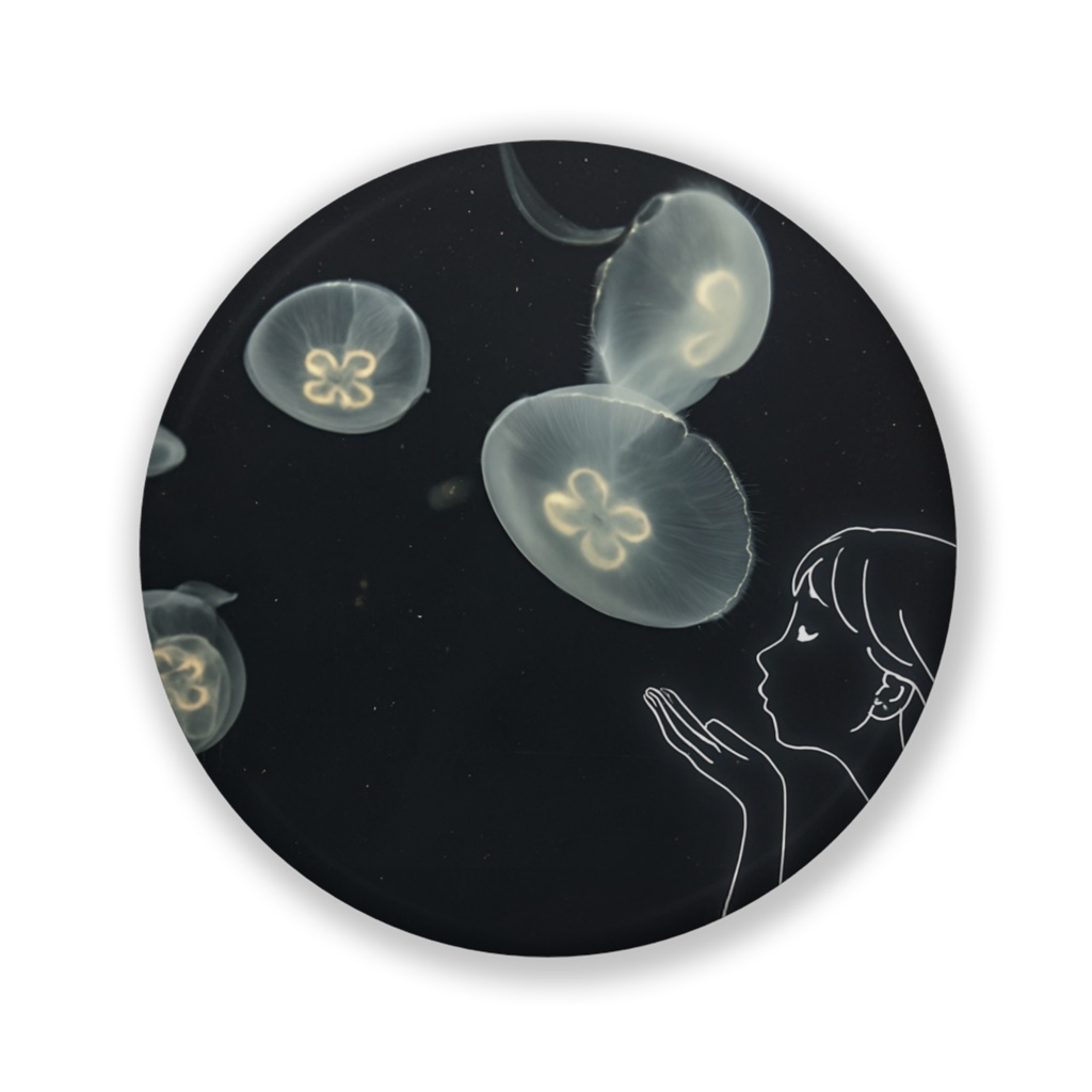 息を吹きかけたクラゲ｜缶バッジ（line & light）