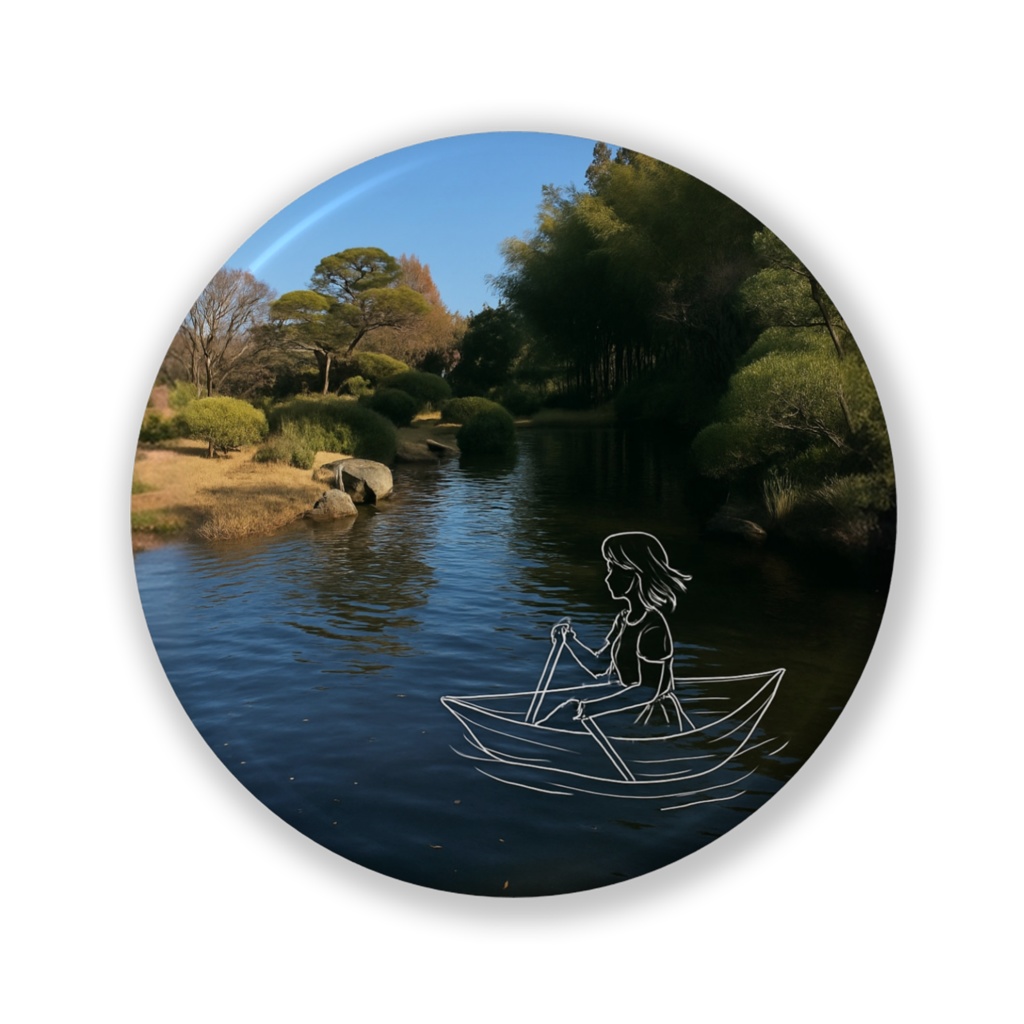 静かな庭の舟旅｜缶バッジ（line & light）