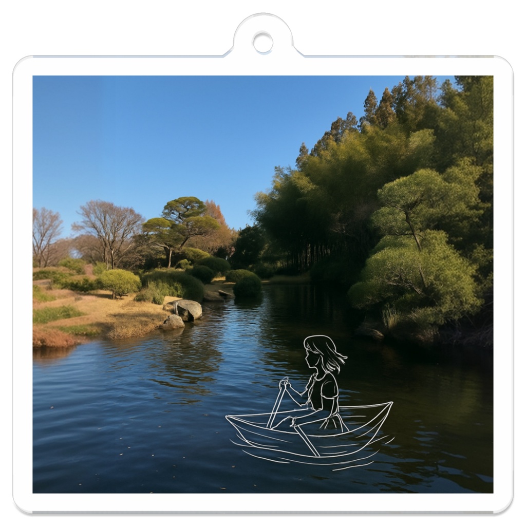 静かな庭の舟旅｜アクリルキーホルダー（line & light）