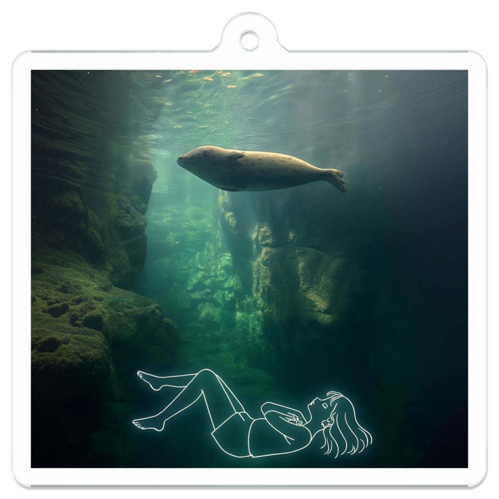 浮かぶ少女とアザラシ｜アクリルキーホルダー（line & light）