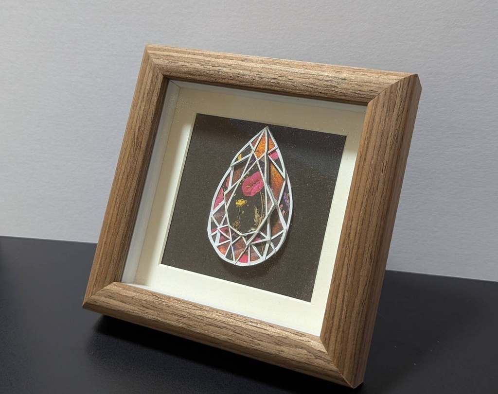 Paper Jewelry -pear shape-（Black Flower）