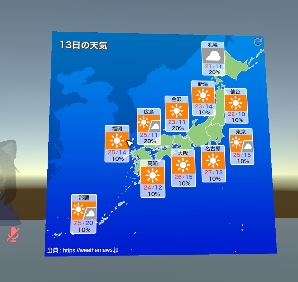 【無料 Free】VRChat 向け日本天気予報パネル Re