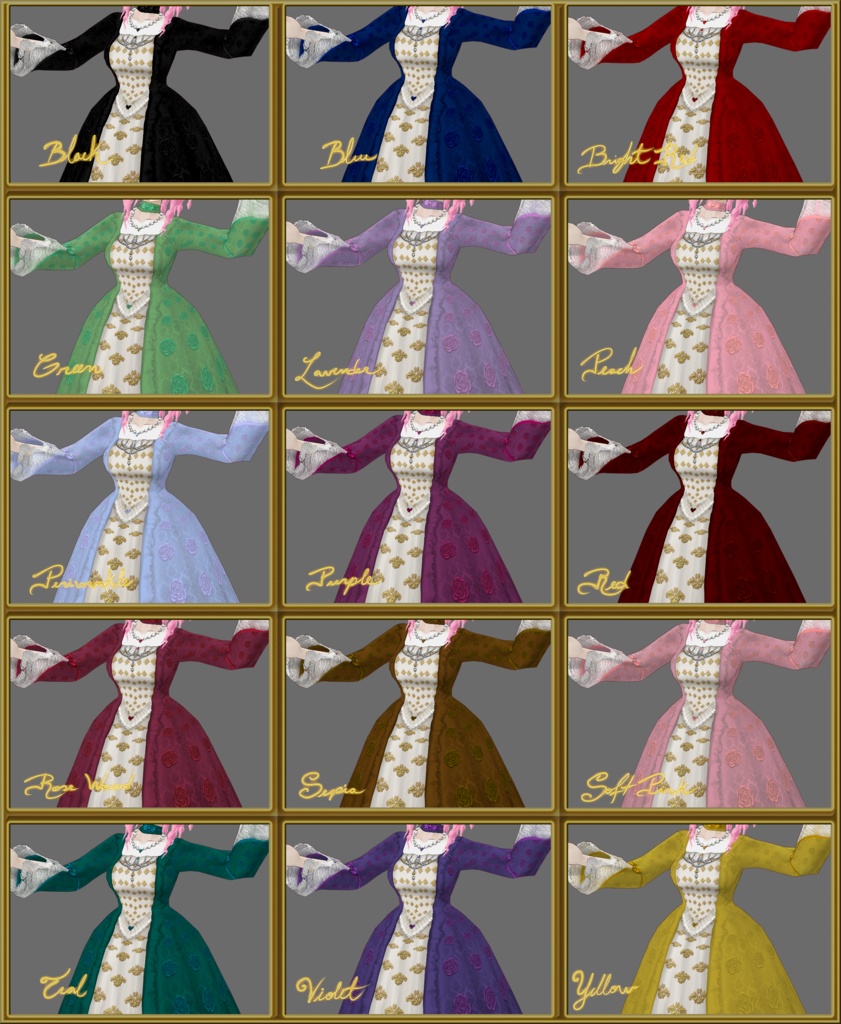 Baroque Rose Dress for VRoid (15 Colors)