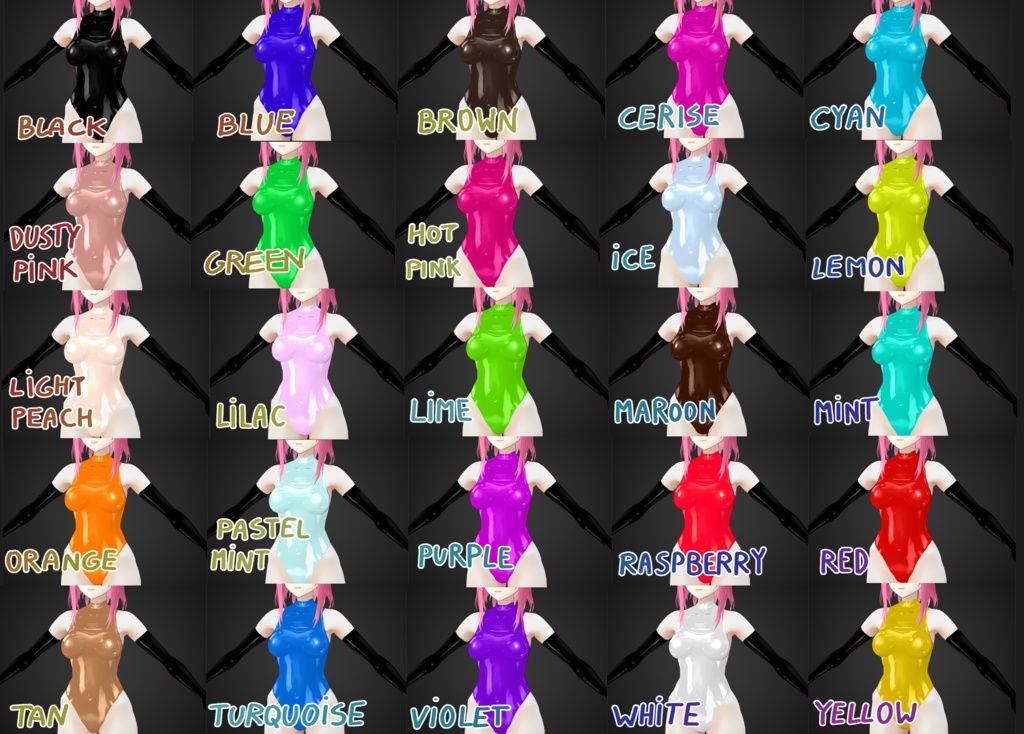 Plain Color Latex Bodysuit for VRoid - 25 colors