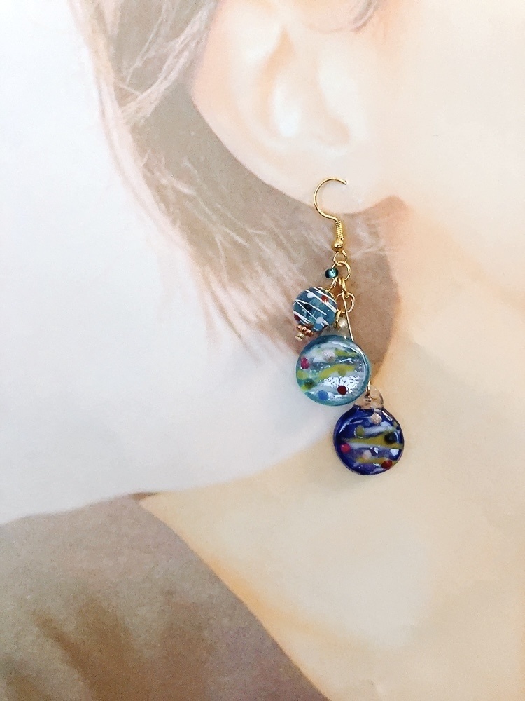 おはじき水風船ピアス 水色×青 ピアス イヤリング無料 プレゼント 夏 ヨーヨー レジン レトロ カラフル 水風船 夏 祭り 和 ガラス 水玉