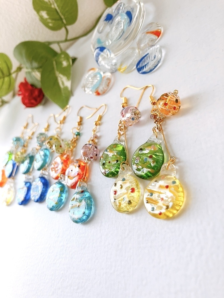 おはじき水風船ピアス カラフルMIX ピアス イヤリング プレゼント 夏 ヨーヨー レジン 水風船 イヤリング無料