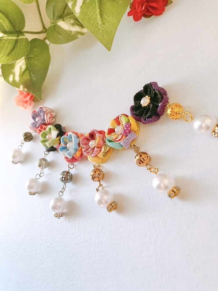 上品なダブルつまみ細工ピアス 6色 ピアス イヤリング イヤリング無料 つまみ細工 シンプル 和 和装 浴衣 着物 ビーズ