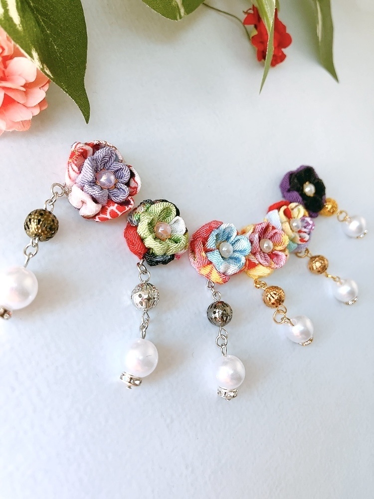 上品なダブルつまみ細工ピアス 6色 ピアス イヤリング イヤリング無料 つまみ細工 シンプル 和 和装 浴衣 着物 ビーズ