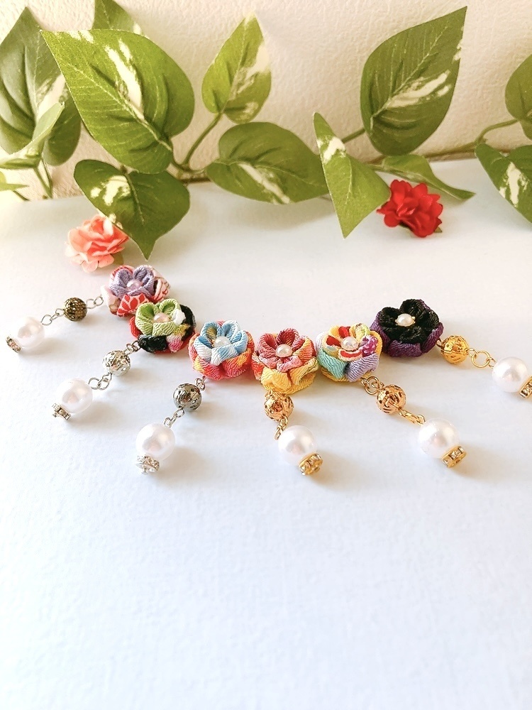 上品なダブルつまみ細工ピアス 6色 ピアス イヤリング イヤリング無料 つまみ細工 シンプル 和 和装 浴衣 着物 ビーズ