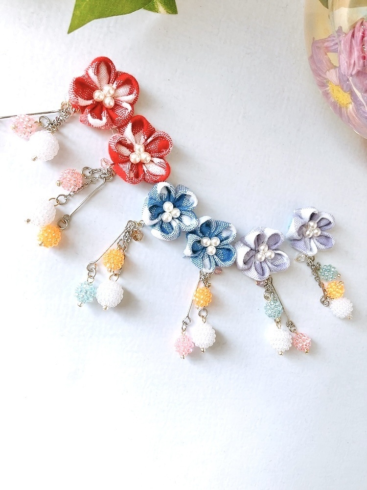 金平糖とギンガムチェックのお花ピアス 3種 ピアス イヤリング ギンガム チェック ハンドメイド カラフル 生地 金平糖 つまみ細工 イヤリング無料 プレゼント こんぺいとう