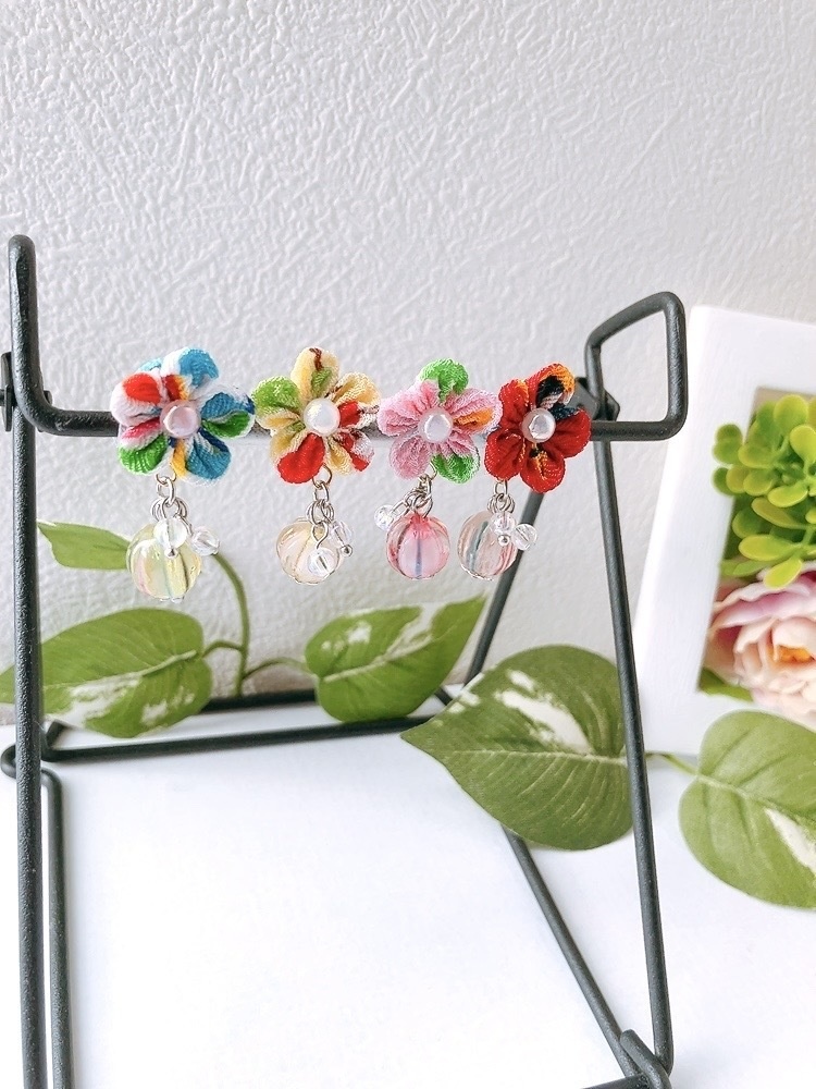 てまり飴×つまみお花ピアス 9種 ピアス イヤリング つまみ細工 手毬 飴 選べる 京飴 花 アクセサリー ミニ ちりめん