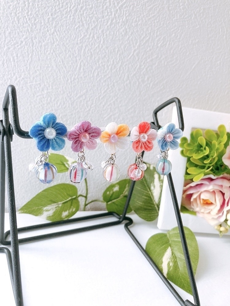 てまり飴×つまみお花ピアス 9種 ピアス イヤリング つまみ細工 手毬 飴 選べる 京飴 花 アクセサリー ミニ ちりめん