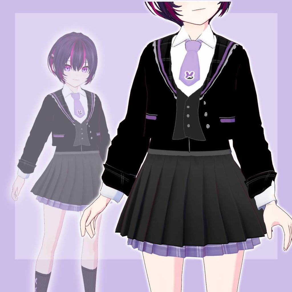 【無料/Free】制服風衣装(黒×紫)【VRoid】