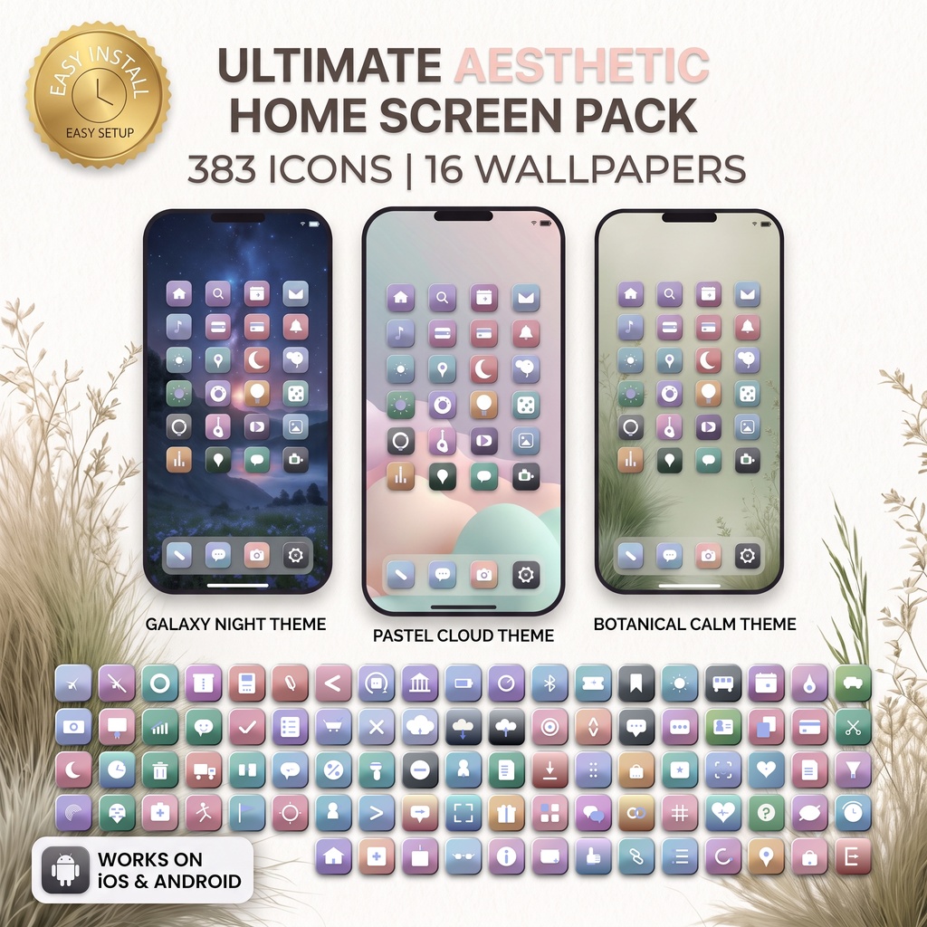 【iPhone/Android対応】アイコン383点+壁紙16点セット|ホーム画面まるごとカスタマイズ