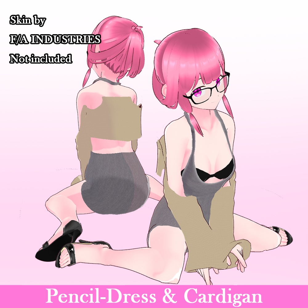 Vroid Dongtanのカーディガン付きワンピースとハイヒール/Pencil dress (Dongtan style) with cardigan and heels (Sample included)