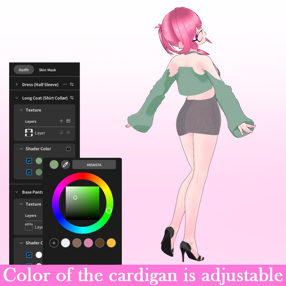 Vroid Dongtanのカーディガン付きワンピースとハイヒール/Pencil dress (Dongtan style) with cardigan and heels (Sample included)