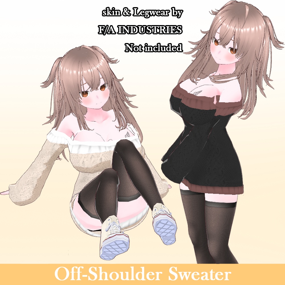 【VRoid】オフショル萌え袖オーバーサイズニット/Off-Shoulder Moe Sleeve Oversize Knit Sweater