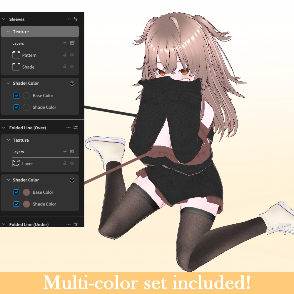 【VRoid】オフショル萌え袖オーバーサイズニット/Off-Shoulder Moe Sleeve Oversize Knit Sweater