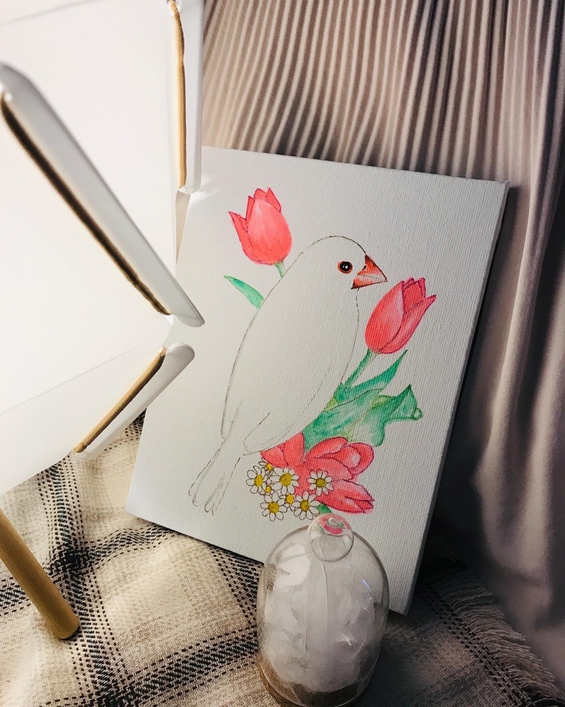 Java Sparrow チューリップと文鳥Tシャツ