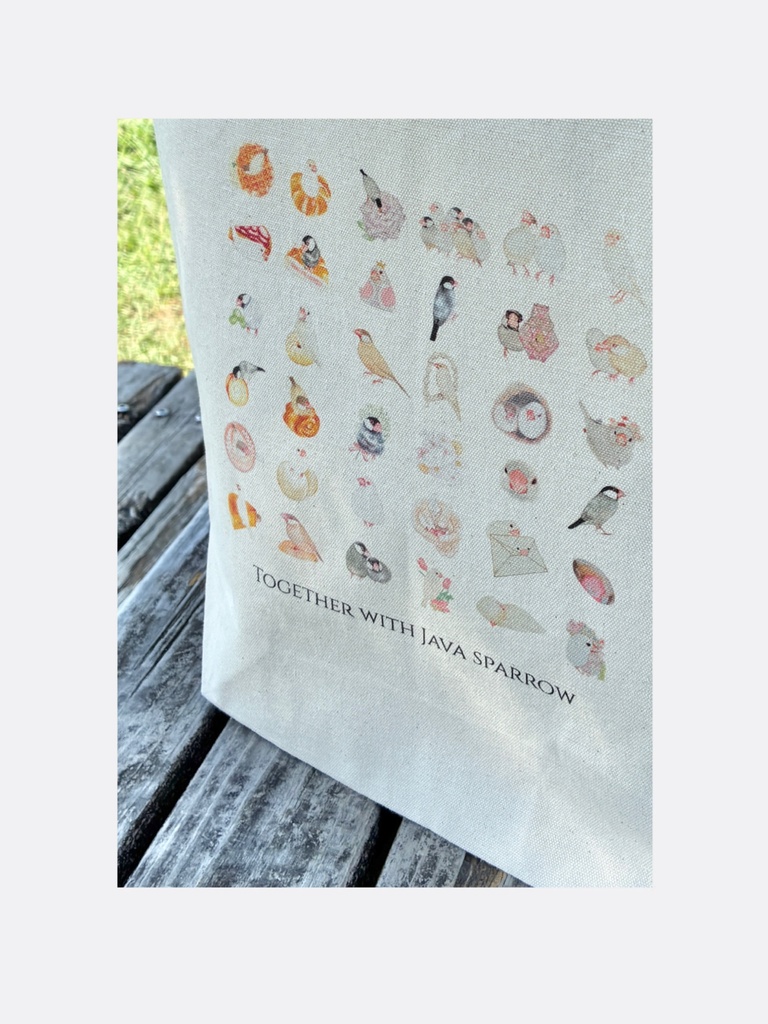 文鳥と一緒 文鳥さんだらけのトートバッグ