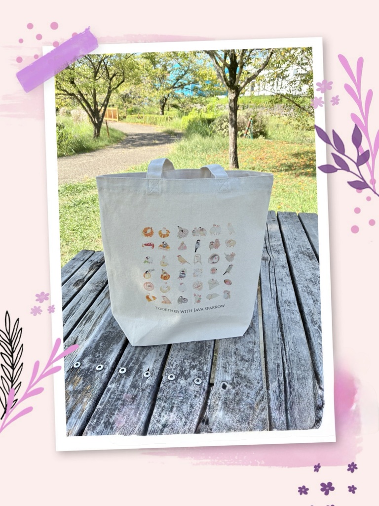 文鳥と一緒 文鳥さんだらけのトートバッグ