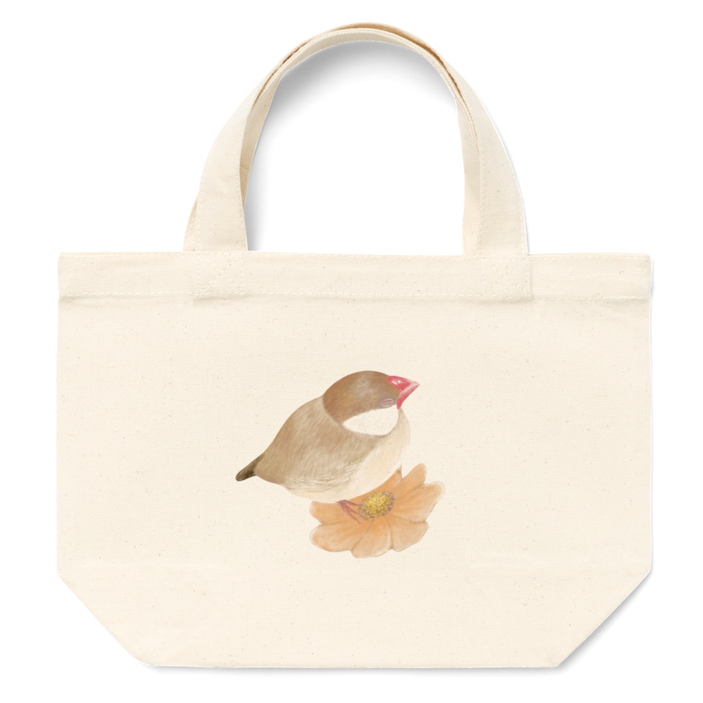 コスモスとシナモン文鳥さんのト-トバッグ