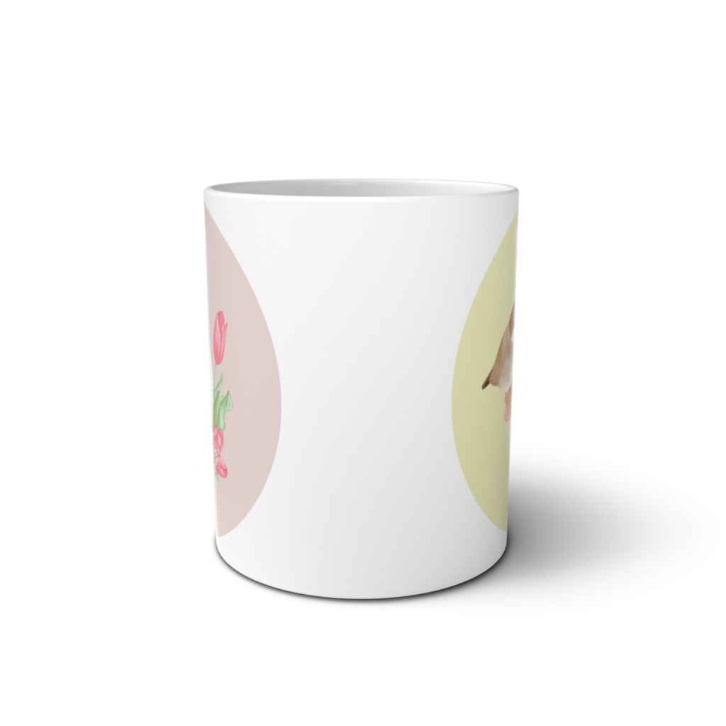 3羽の文鳥さんとお花のマグカップ