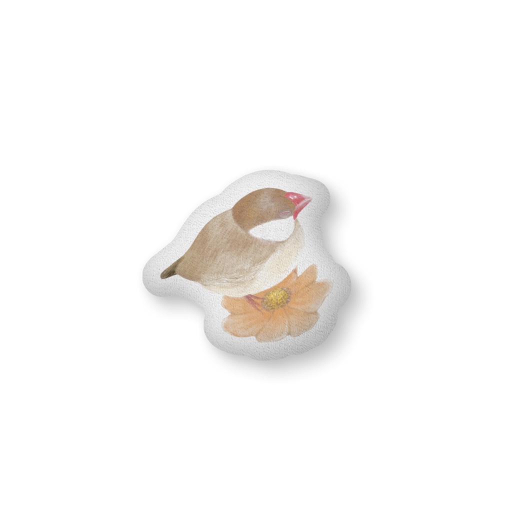 コスモスとシナモン文鳥さんのふかふかクッション