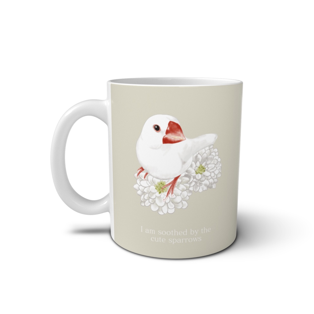 3羽のCUTEな文鳥さんとお花のマグカップ