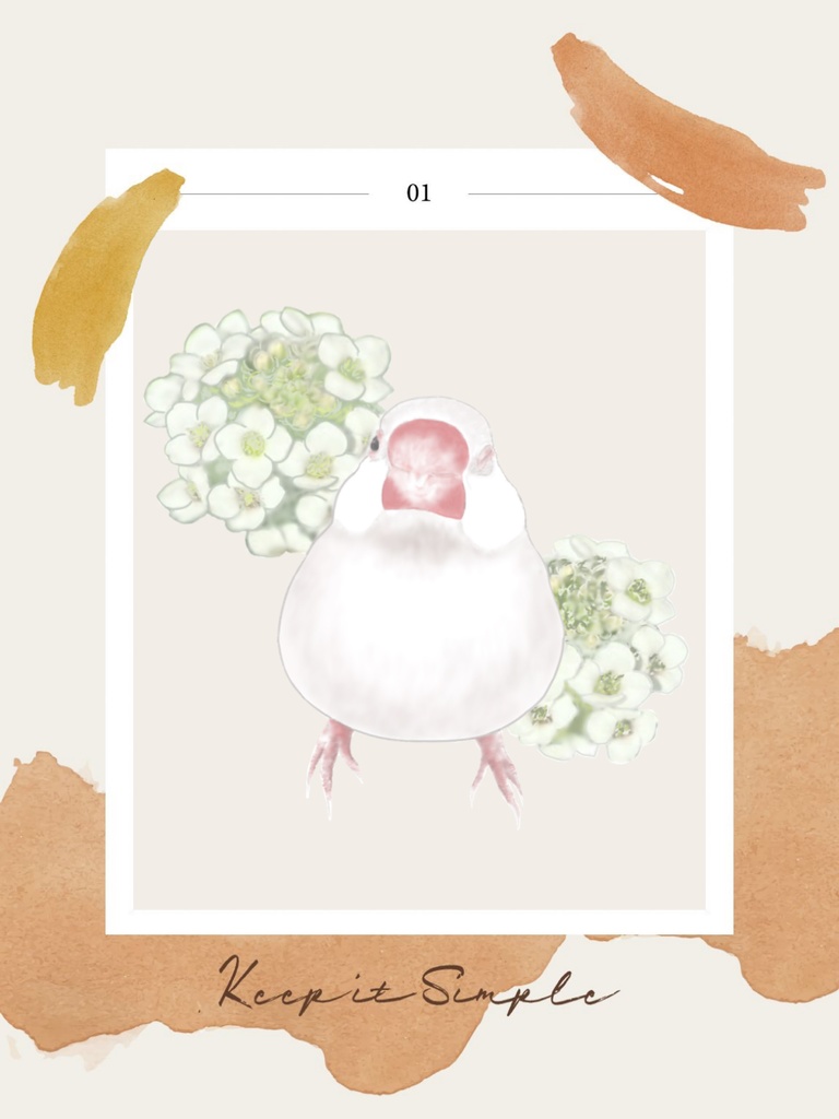 3羽のCUTEな文鳥さんとお花のマグカップ