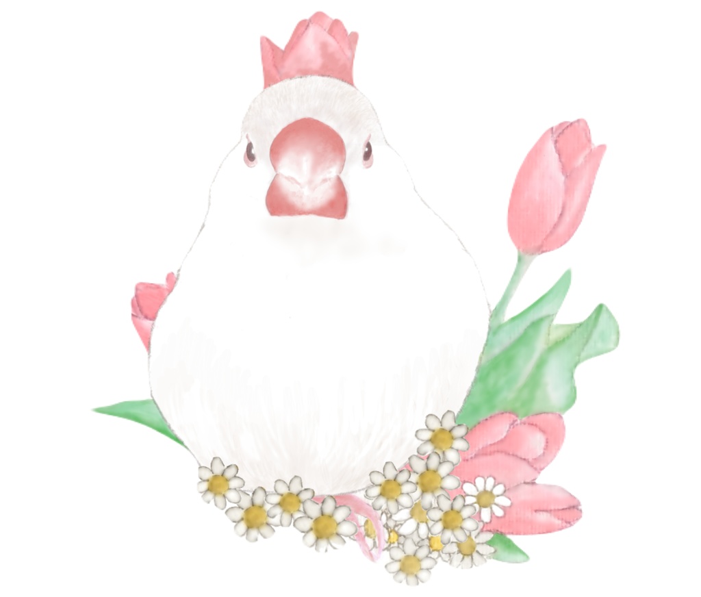 3羽のCUTEな文鳥さんとお花のマグカップ