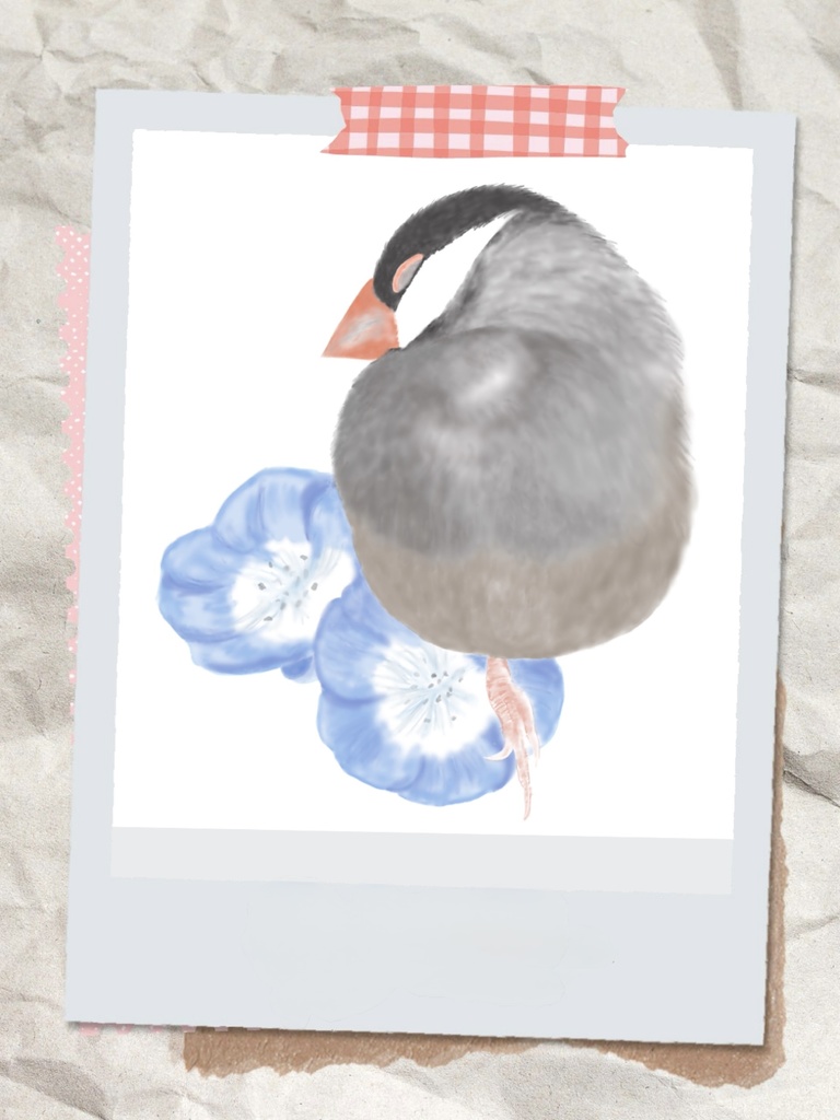 3羽の桜文鳥さんとお花のマグカップ