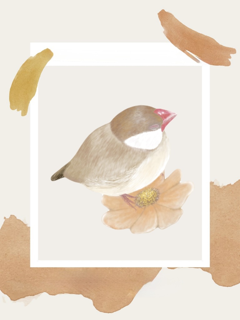 シナモン文鳥さんとお花のポーチ