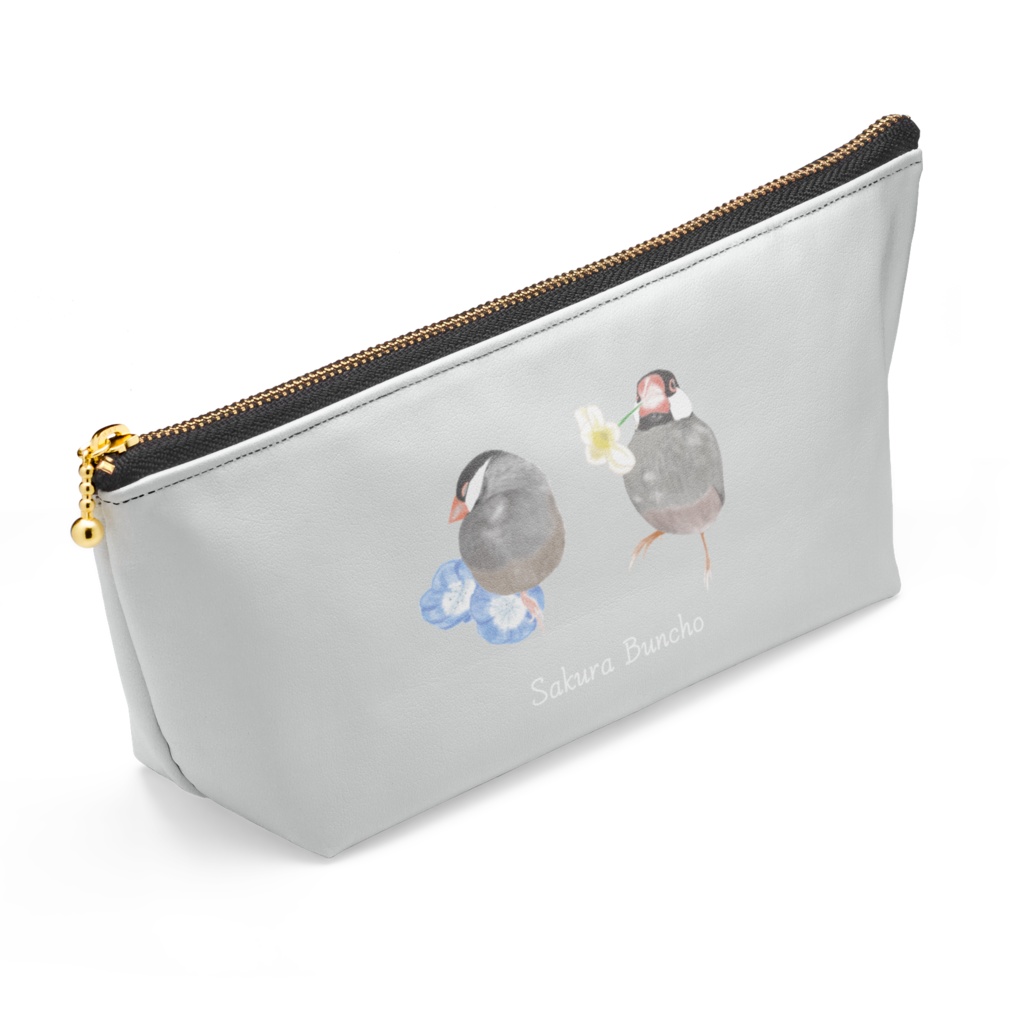 桜文鳥さんとお花のポーチ