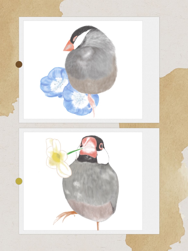 桜文鳥さんとお花のポーチ