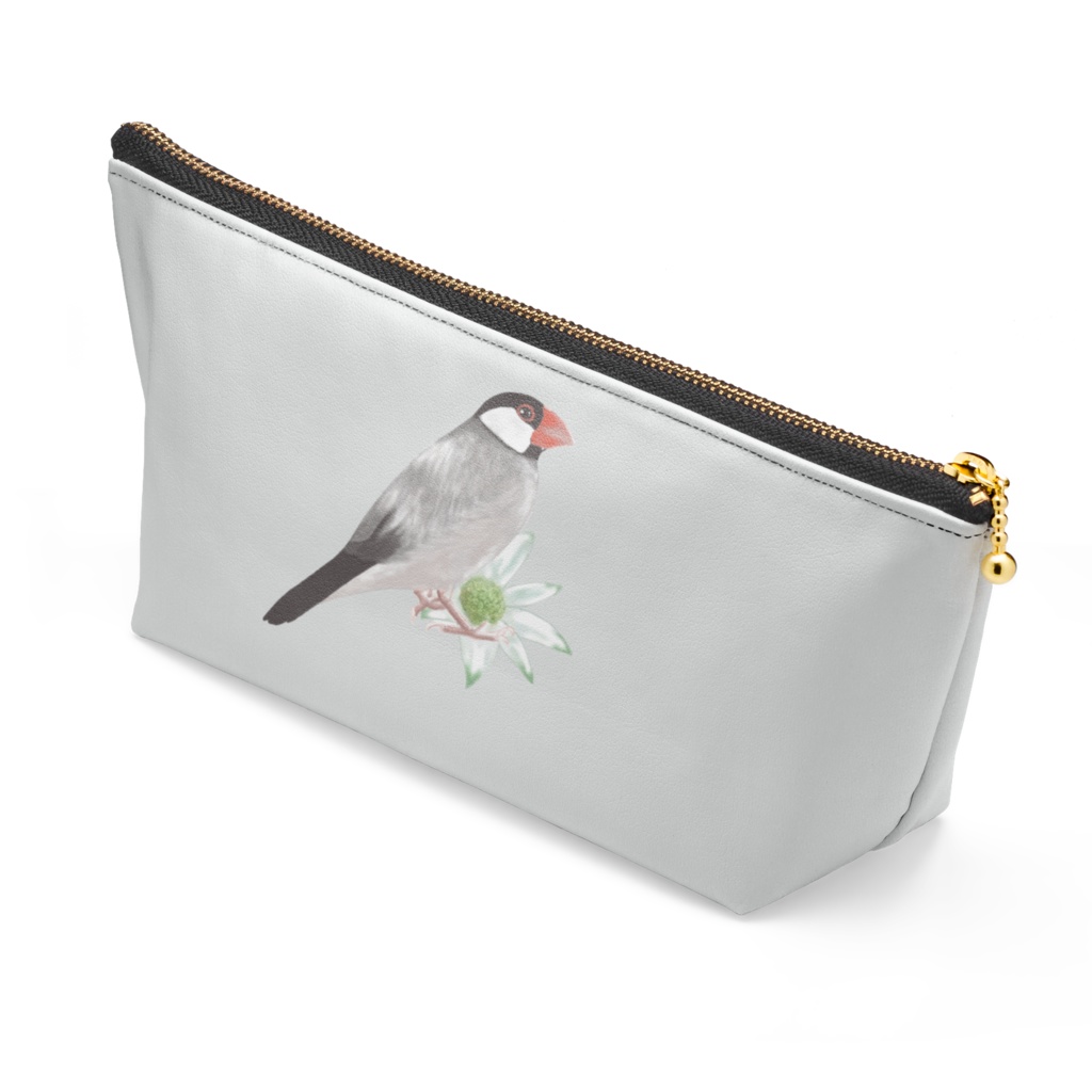 桜文鳥さんとお花のポーチ