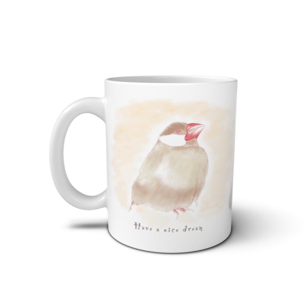 いい夢を見ていそうな文鳥さんたちのマグカップ