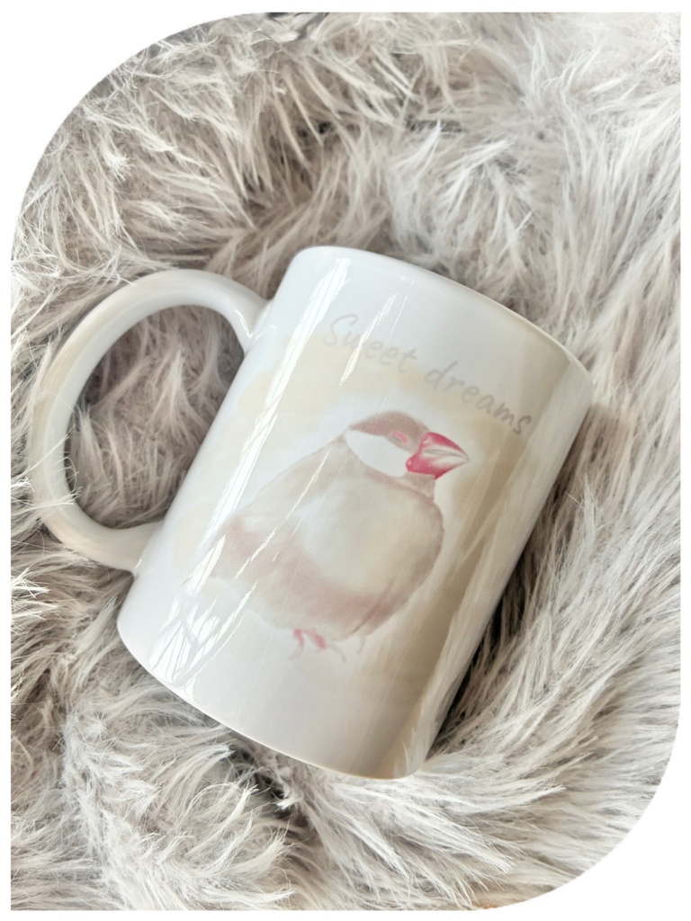 いい夢を見ていそうな文鳥さんたちのマグカップ