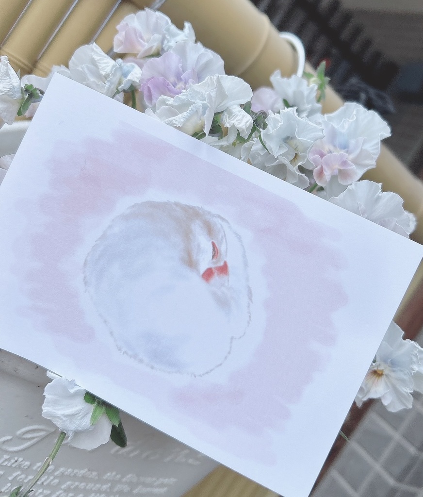 丸くなって眠っている文鳥さんのトートバッグ