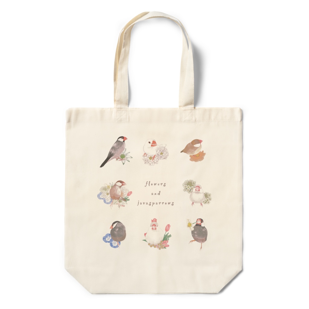 🌸8羽の文鳥さんとお花のエコバッグ