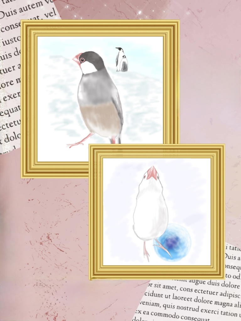 3羽で背比べをする文鳥さんTシャツ