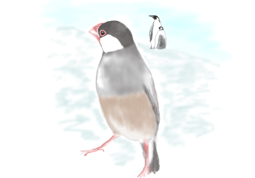 3羽で背比べをする文鳥さんTシャツ