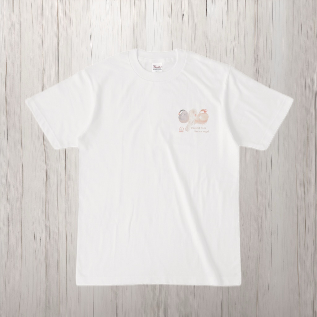 3羽の文鳥さんの居眠りTシャツ(左胸にイラスト)