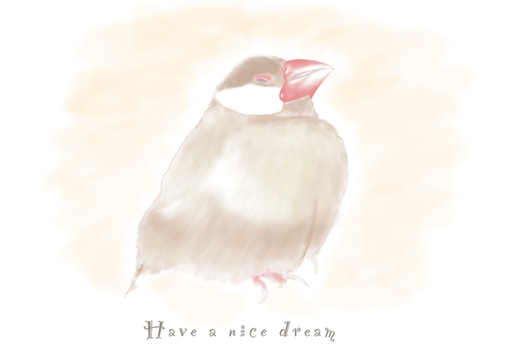 3羽の文鳥さんの居眠りTシャツ(左胸にイラスト)