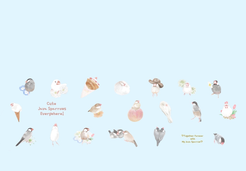 文鳥さんがいっぱい!文鳥好きさんのためのマグカップ【薄水色】